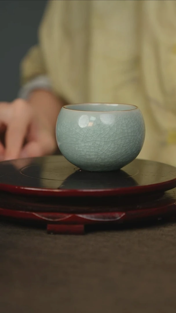 微瑕 禅定杯 带底款 鱼鳞冰花纹 礼盒装