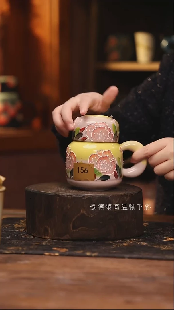 陶瓷景德镇高温釉下手绘陶瓷@L156@