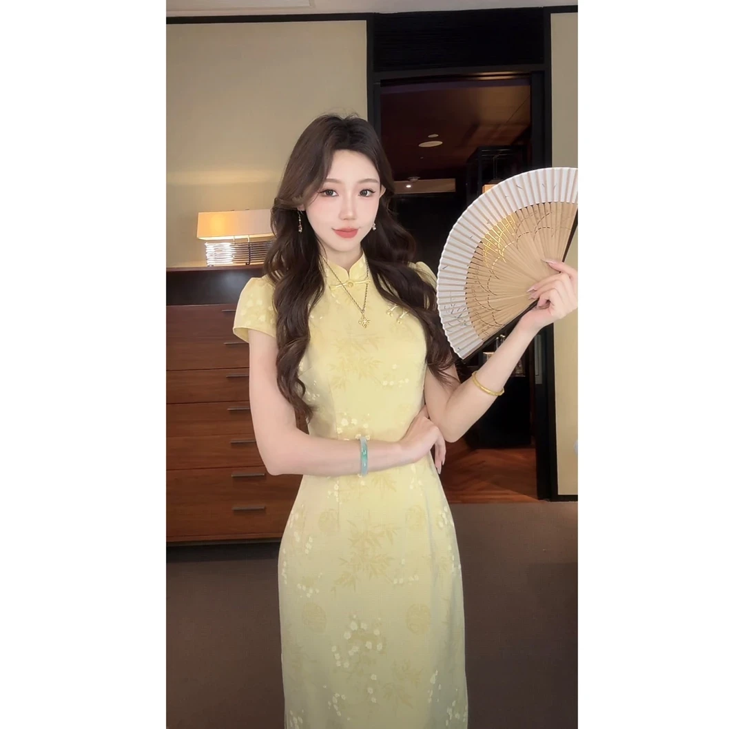 【如愿】国风新中式暗纹提花透气长裙温婉复古大气旗袍裙高级氛围感