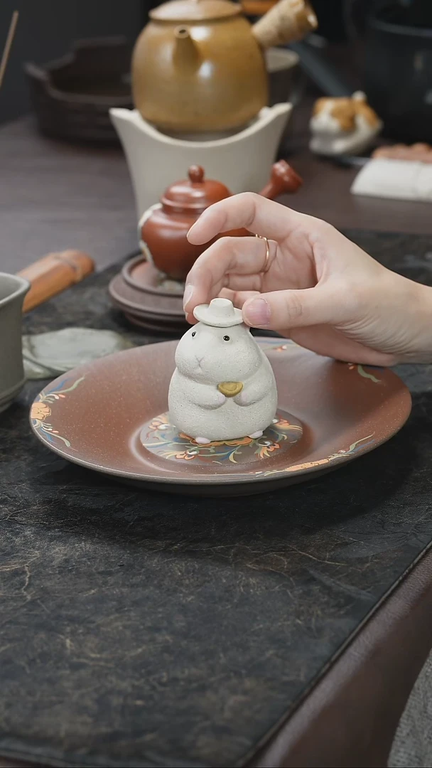 九隐茶器紫砂白泥土拨鼠