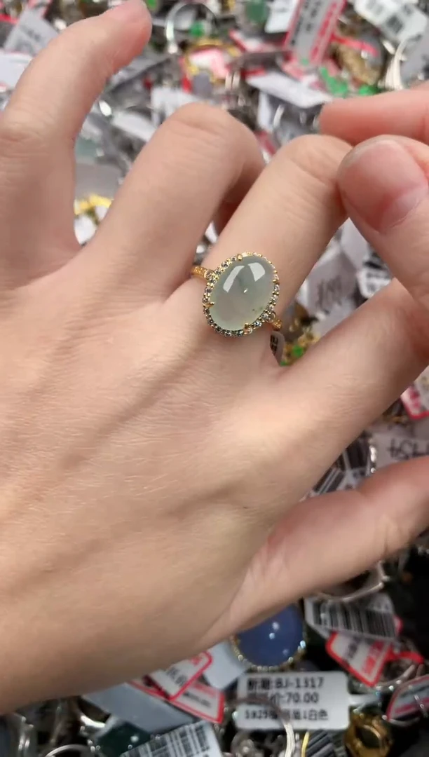 银S925镶嵌戒指翡翠6666    7