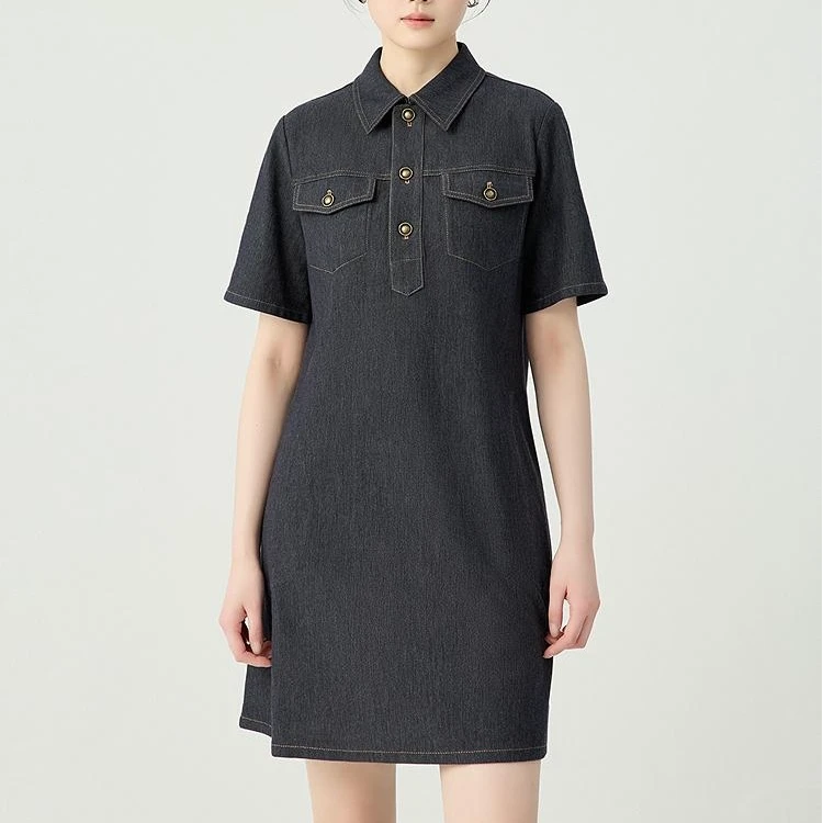 GIRDEAR/哥弟新款Polo领直筒休闲短袖连衣裙显瘦牛仔裙150015