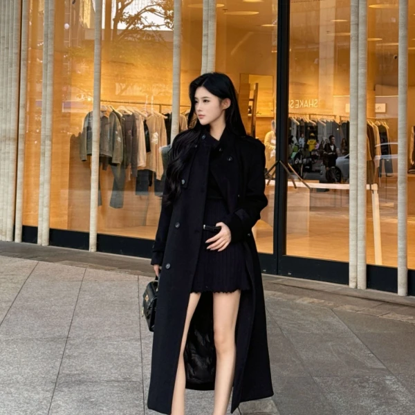 高级气质加棉加厚冬季韩版显瘦毛呢大衣