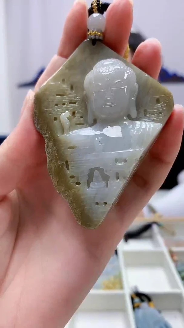 定制翡翠未镶嵌5060zm-毛货挂件114佛观天下