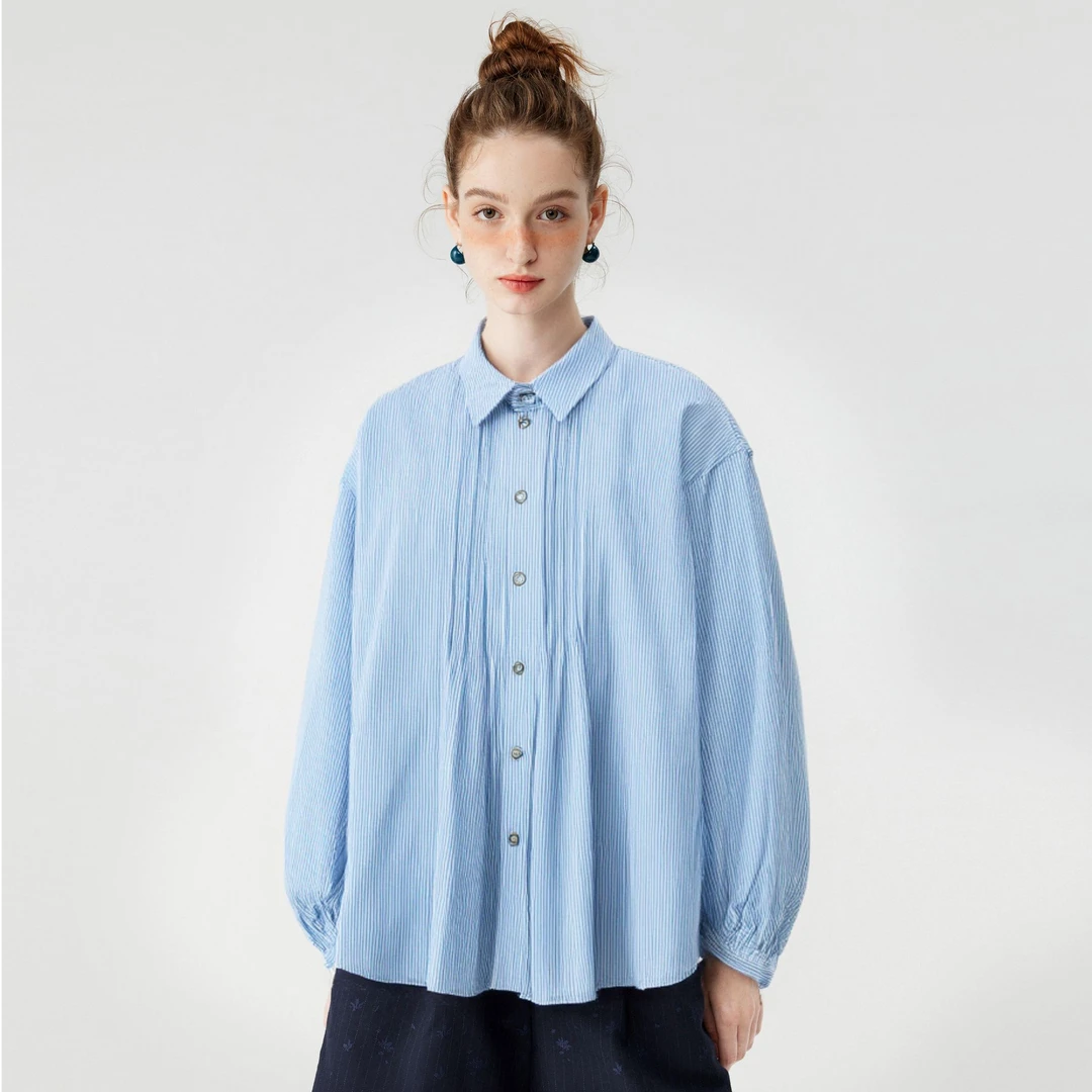 PURE TEA/茶·愫【文艺学院】茶愫条纹不规则打条衬衫女KB0501D31