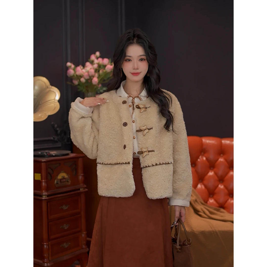 婉儿【远驺】25年秋季新款简约小众显瘦减龄皮毛一体外套#A14623