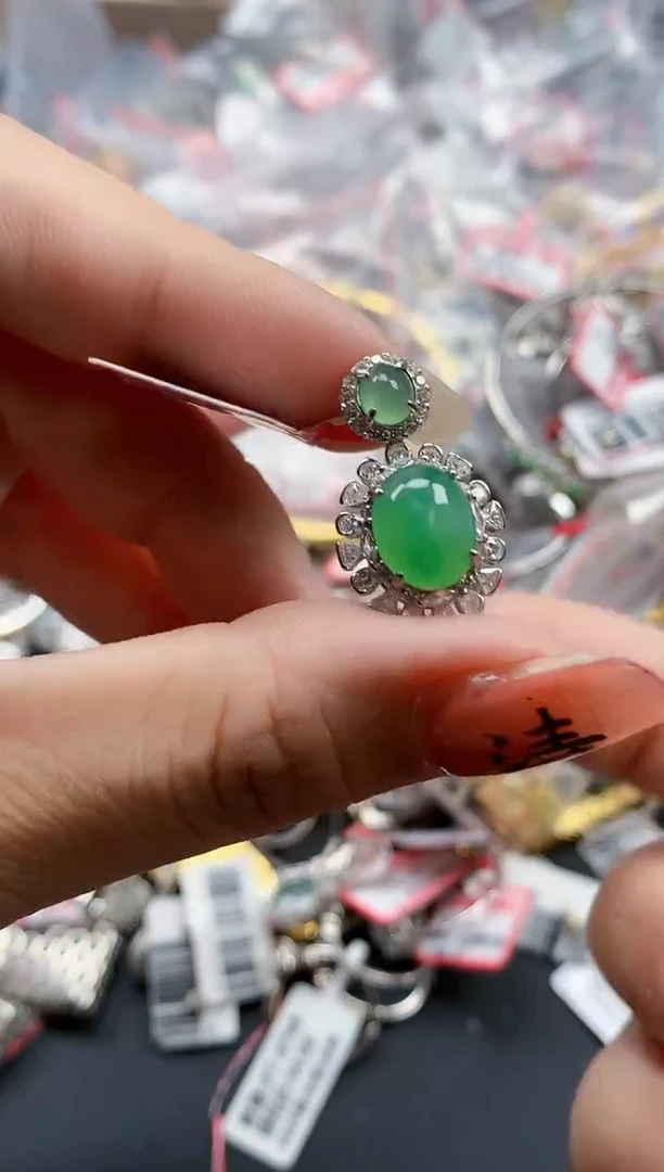银S925镶嵌戒指翡翠天然A货缅甸翡翠