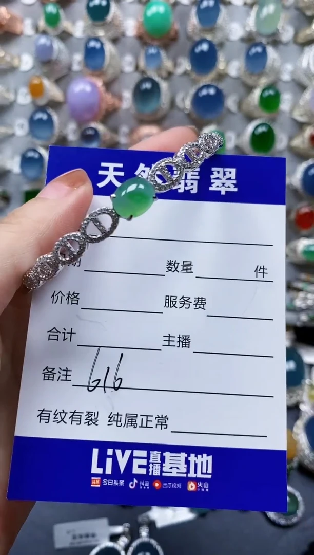翡翠手镯银S925镶嵌0616
