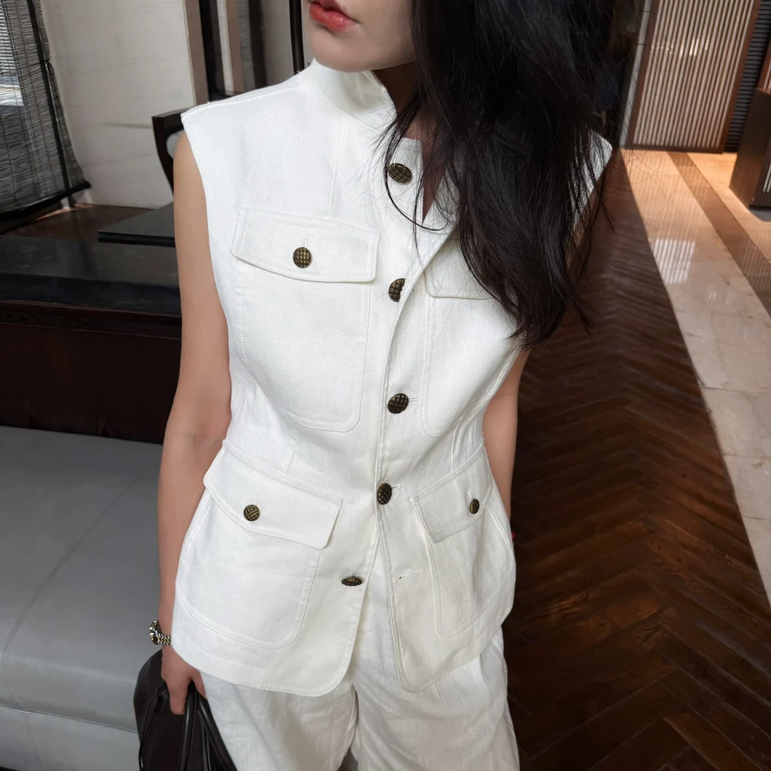 Eva“Y丨 “女王背心” 老钱风亚麻工装系带马甲外套