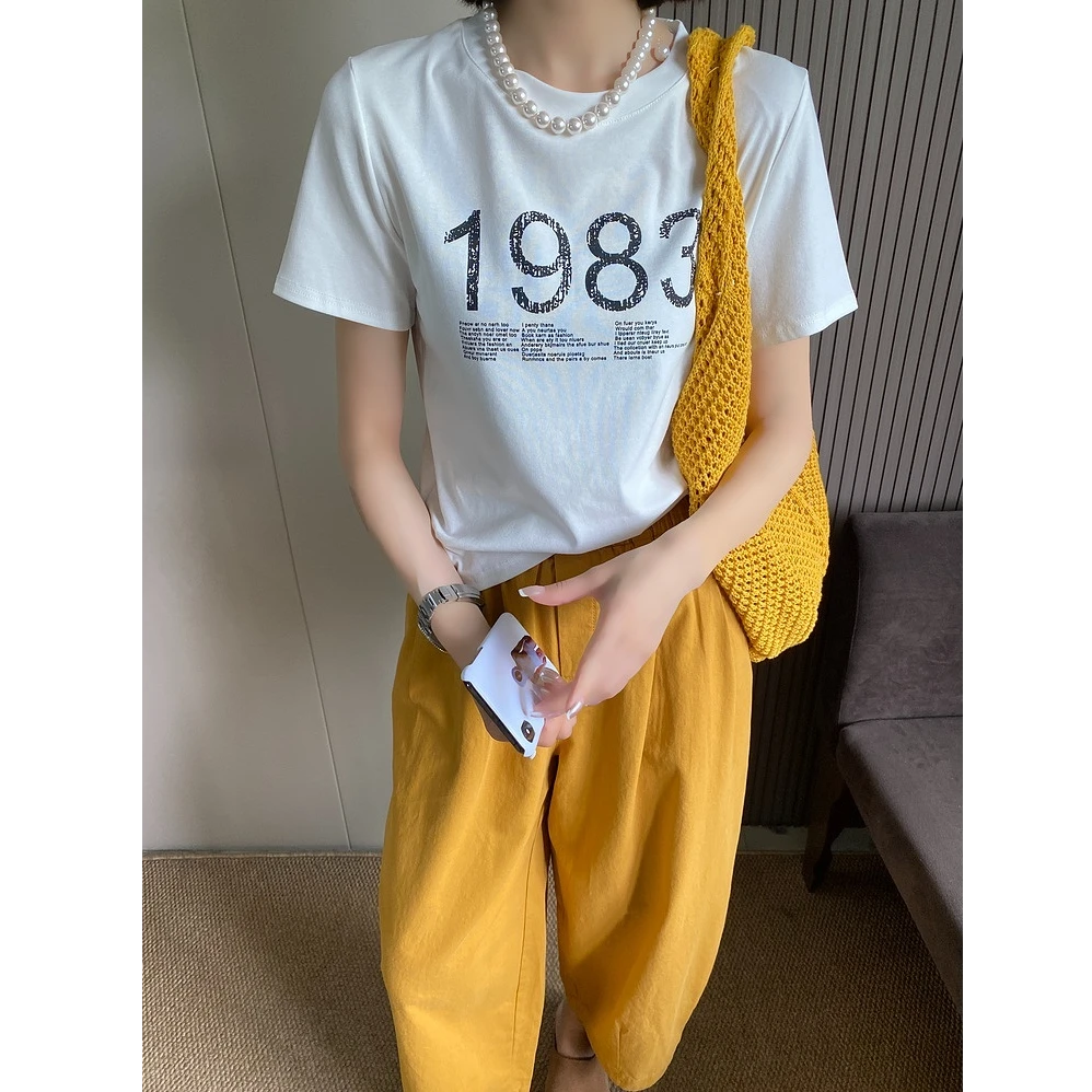 美式复古字母印花短袖T恤女2025夏季新款设计感正肩显瘦上衣