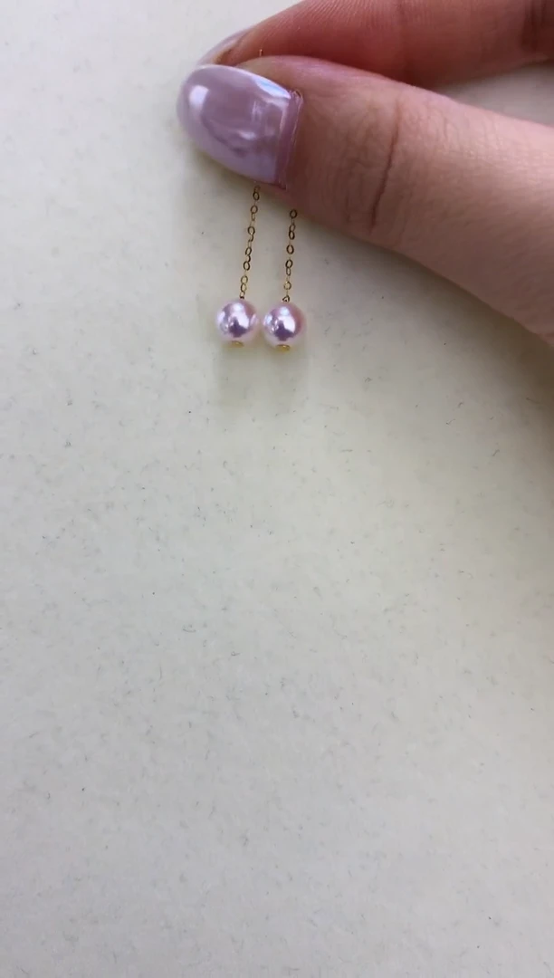 18K金镶嵌DA海水珍珠 GD040 akoya耳线6-7MM