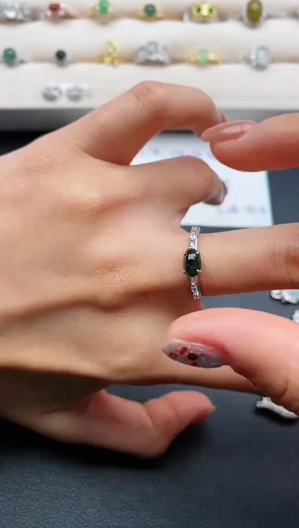 银S925镶嵌戒指翡翠缅甸天然A货翡翠11 10-1