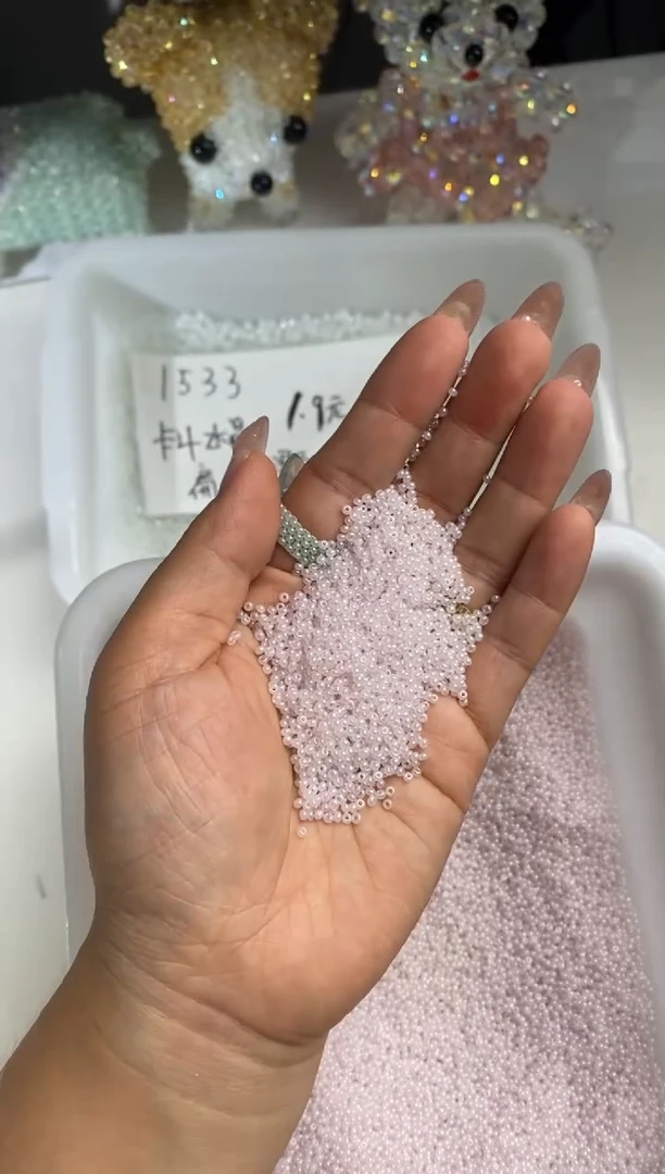 玻璃1534卡2米珠1瓶仿玉浅粉色