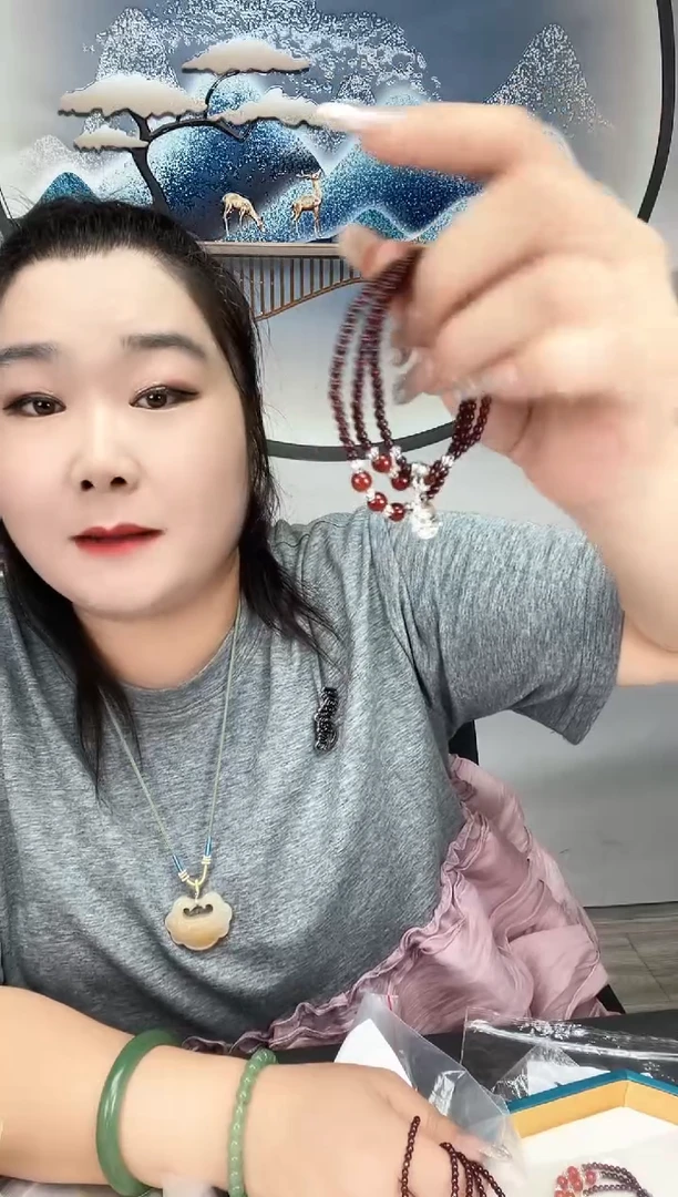 石英质玉招财猫三圈手串未镶嵌十六石