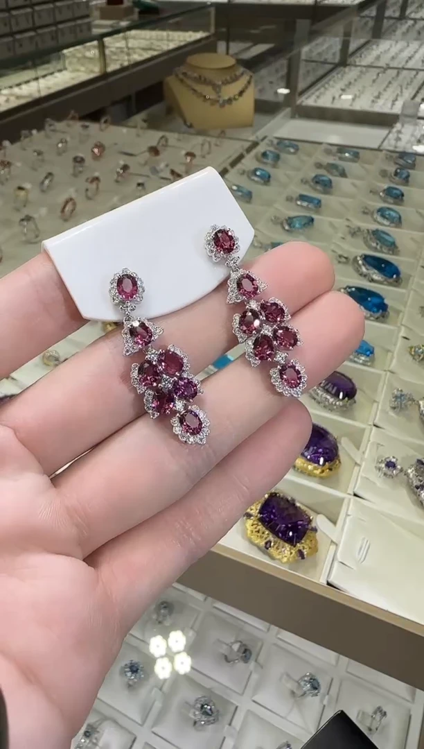 银S925镶嵌耳饰石榴石3*6mm耳坠高级款