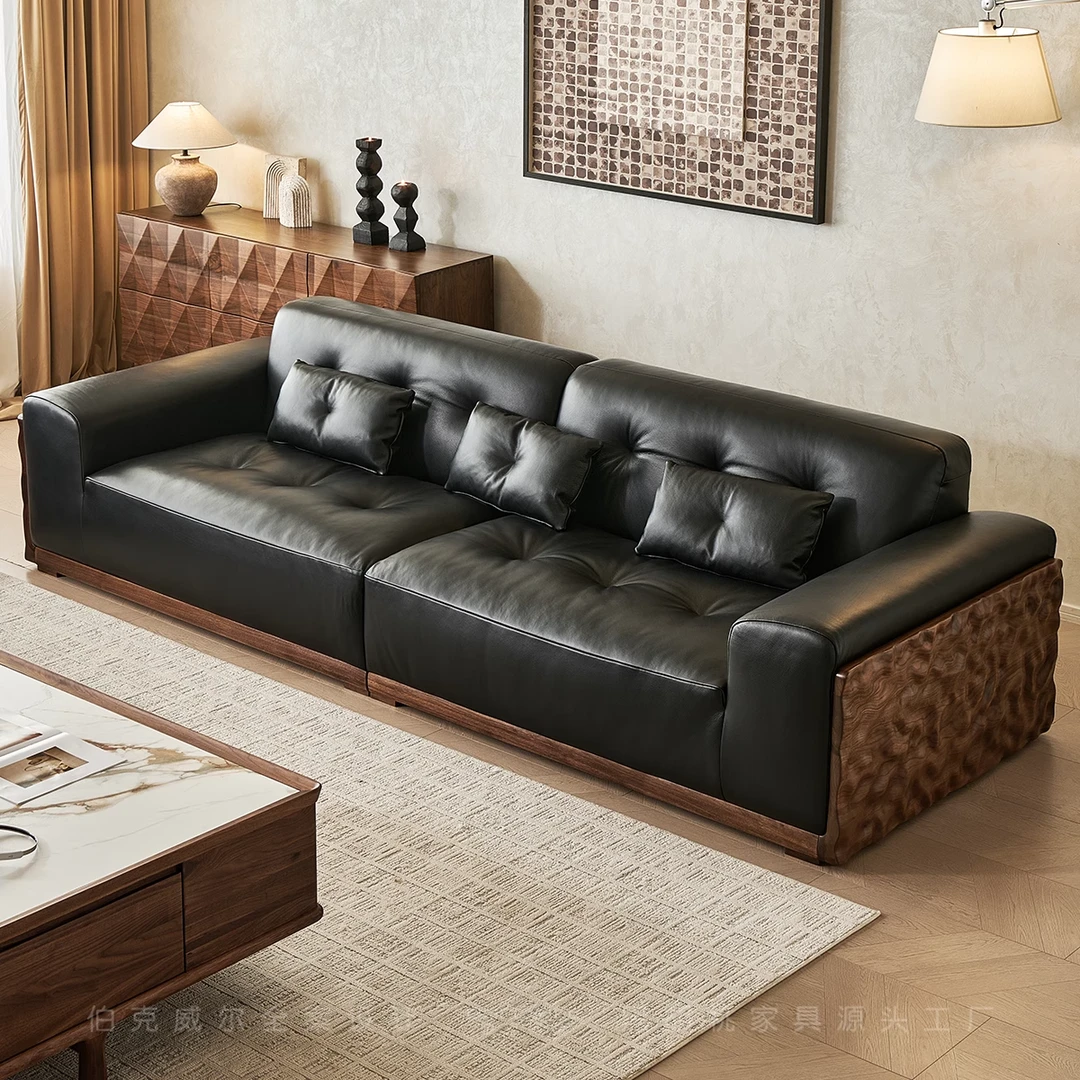 伯克威尔北美黑胡桃木沙发大黑牛别墅原木家具2025新款直拍四人位