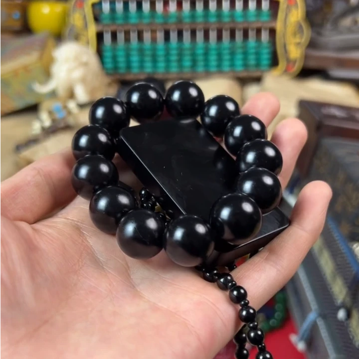 主播推荐墨玉无事牌4*7+墨玉手串1.8圆珠