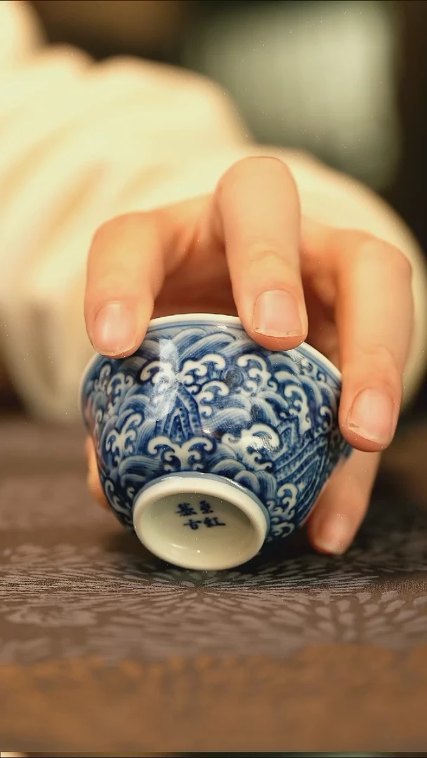 中式仿明江崖海水铃铛杯