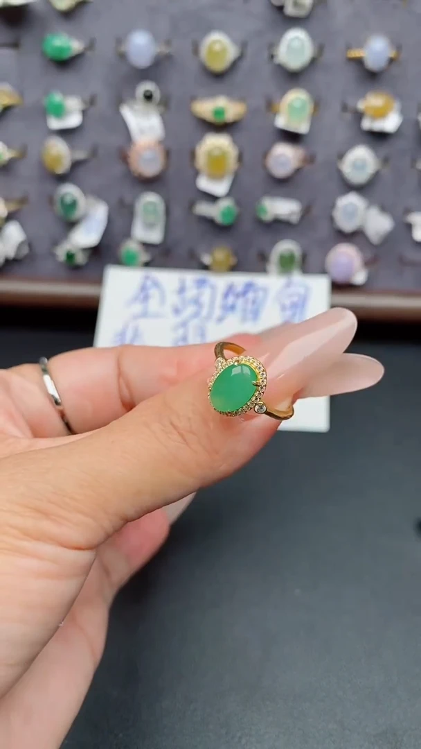 银S925镶嵌戒指翡翠天然A货翡翠11  1-