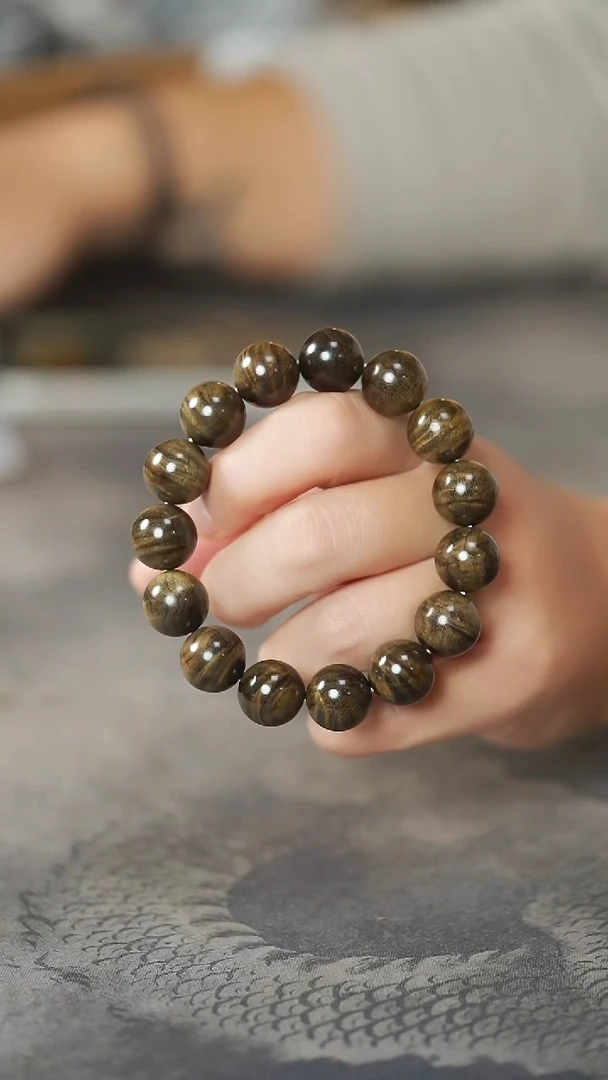 金丝楠手串/手链636号阴沉水波纹15mm圆珠单圈