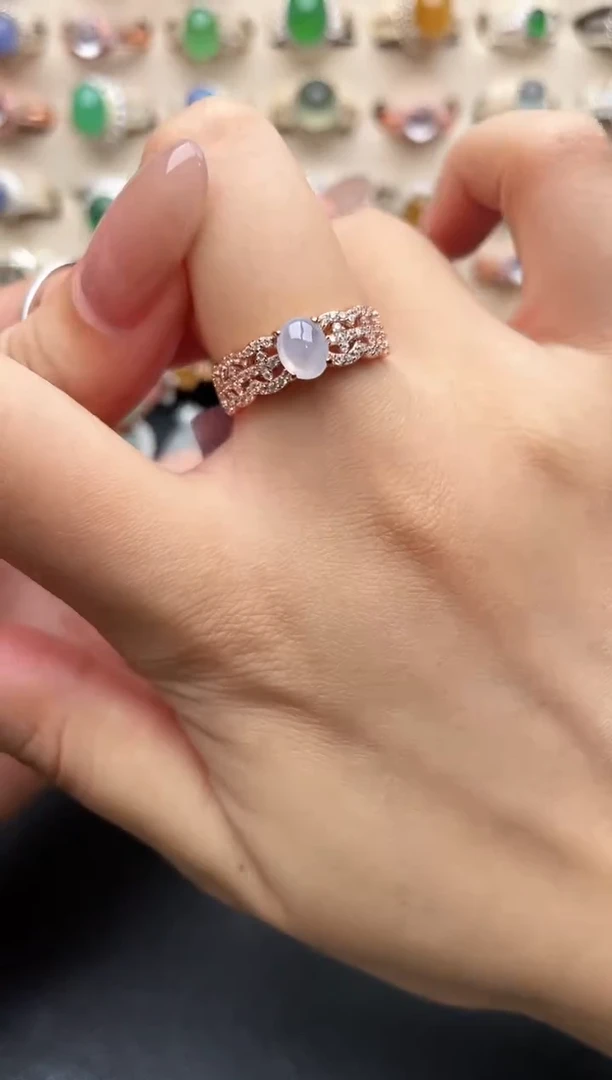 银S925镶嵌戒指翡翠一物一证一礼盒