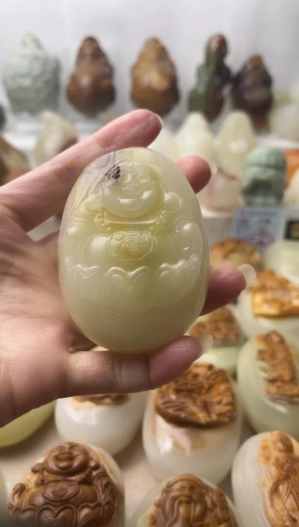 石材古青石棉纹正常不退换弥勒佛微瑕