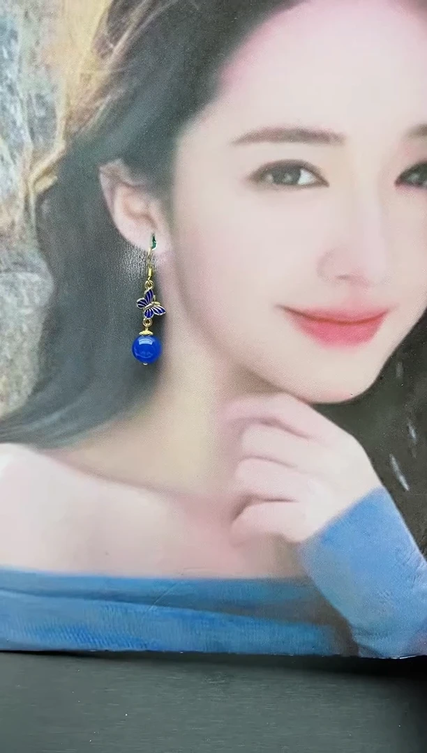 【闪购商品】玛瑙/玉髓耳饰银S925镀金镶嵌1051蓝蝴蝶