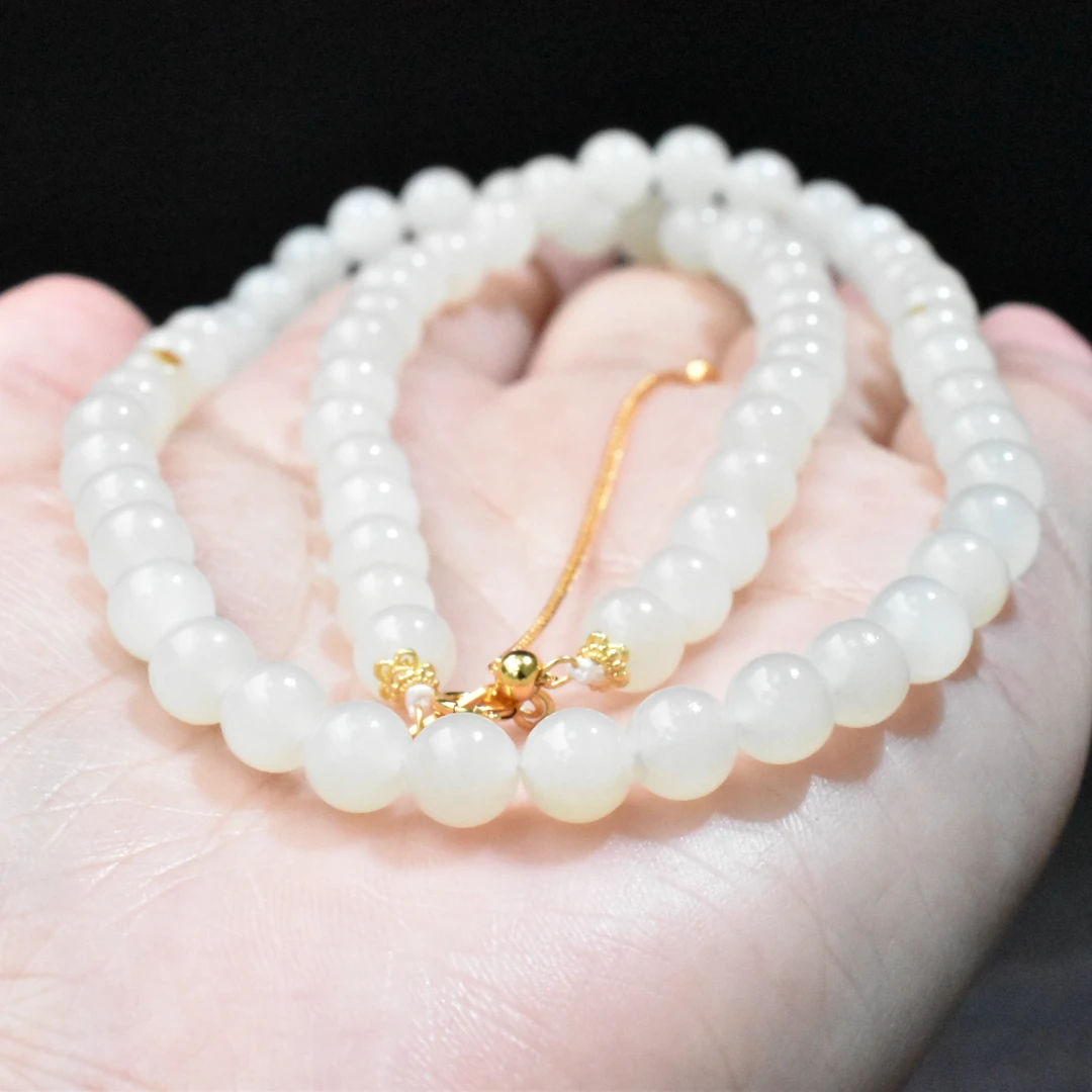 SJ【一九珠宝】S925银和田玉圆珠哑光项链-卡6mm  YJ3910-4