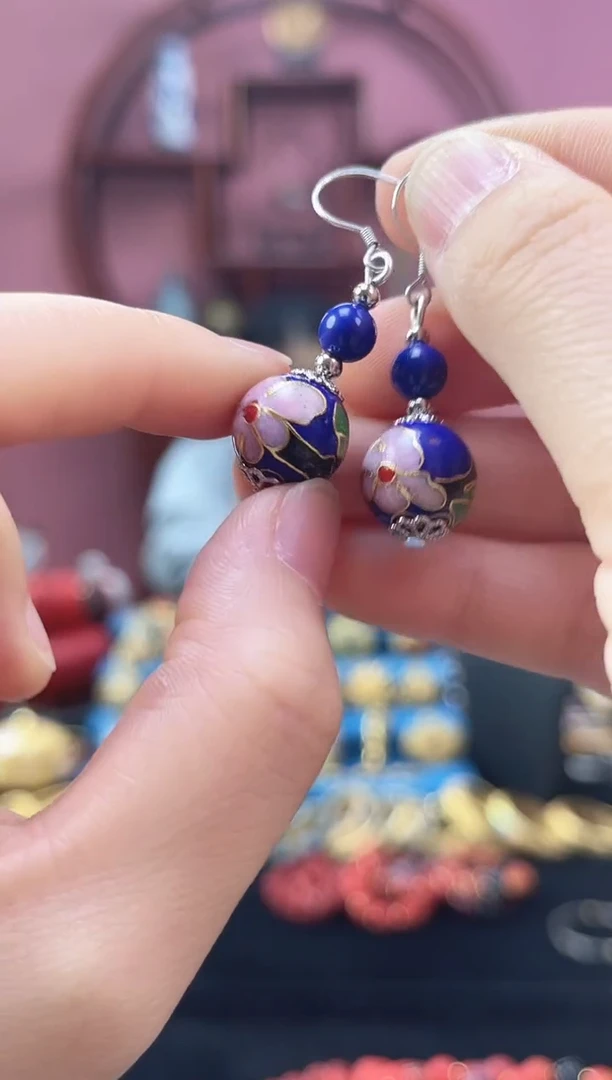 非遗 景泰蓝 耳环 宝蓝