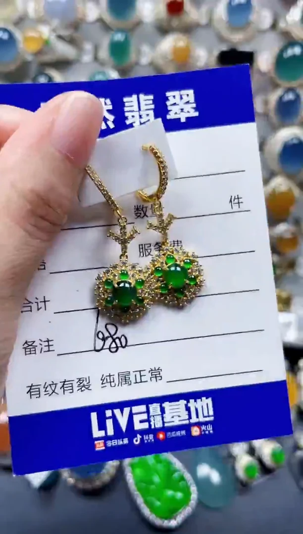 银S925镶嵌翡翠耳饰680