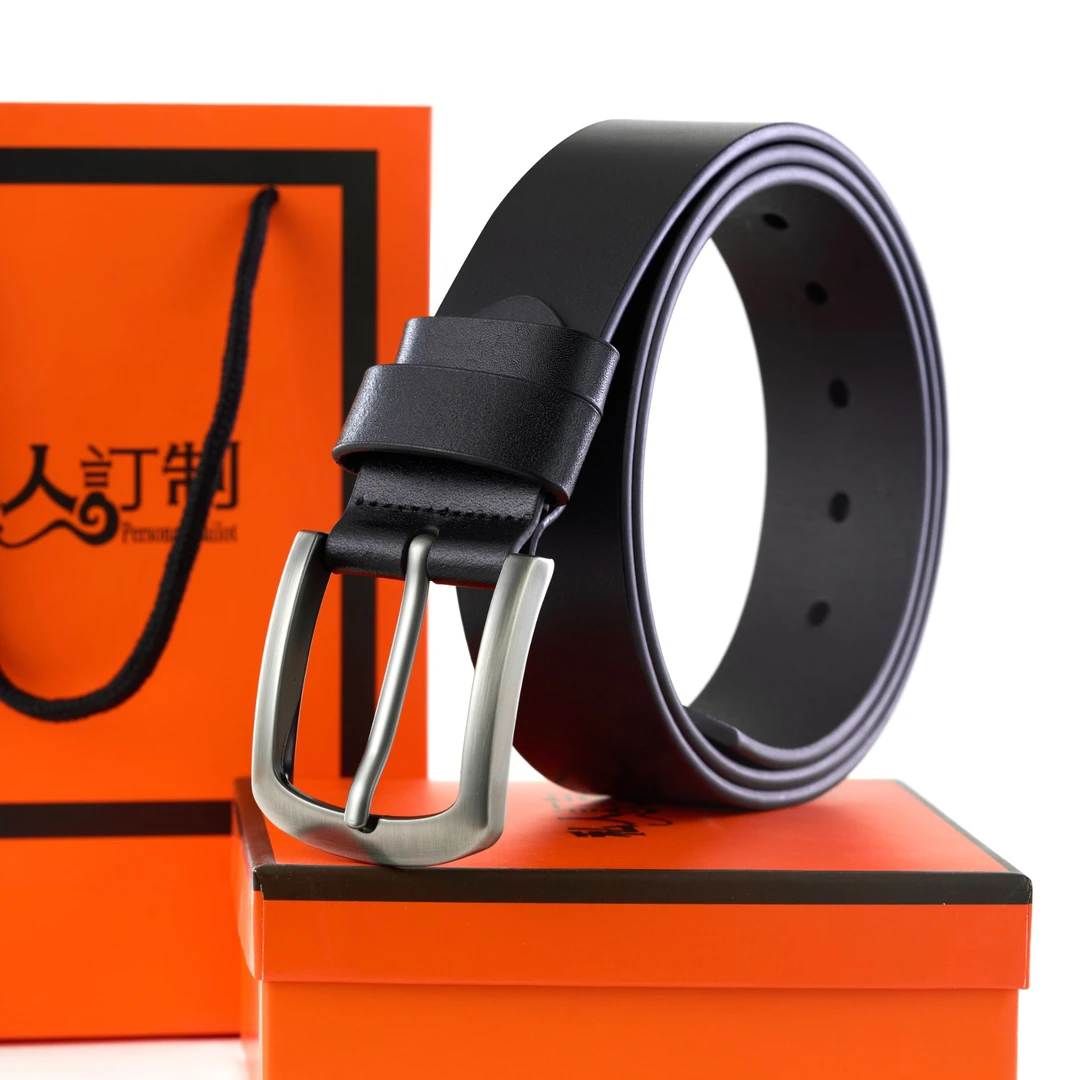 （15天免费试穿）3.8宽4.0厚头层单层牛皮腰带+锌合金扣头带礼盒装