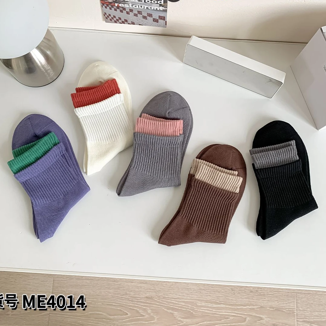 ME24014双罗口女袜休闲袜时尚百搭舒适秋冬柔软亲肤中筒袜