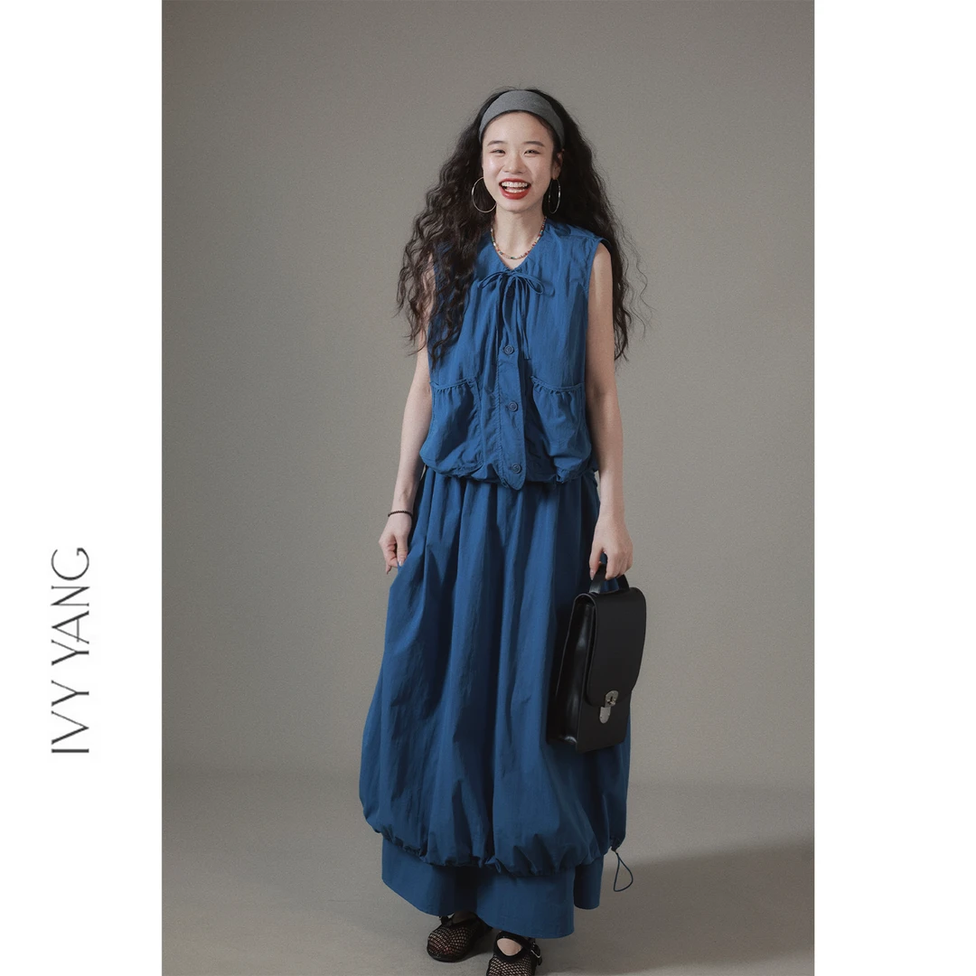 IVY YANG2日系绑带马甲假两件花苞半身裙两件套