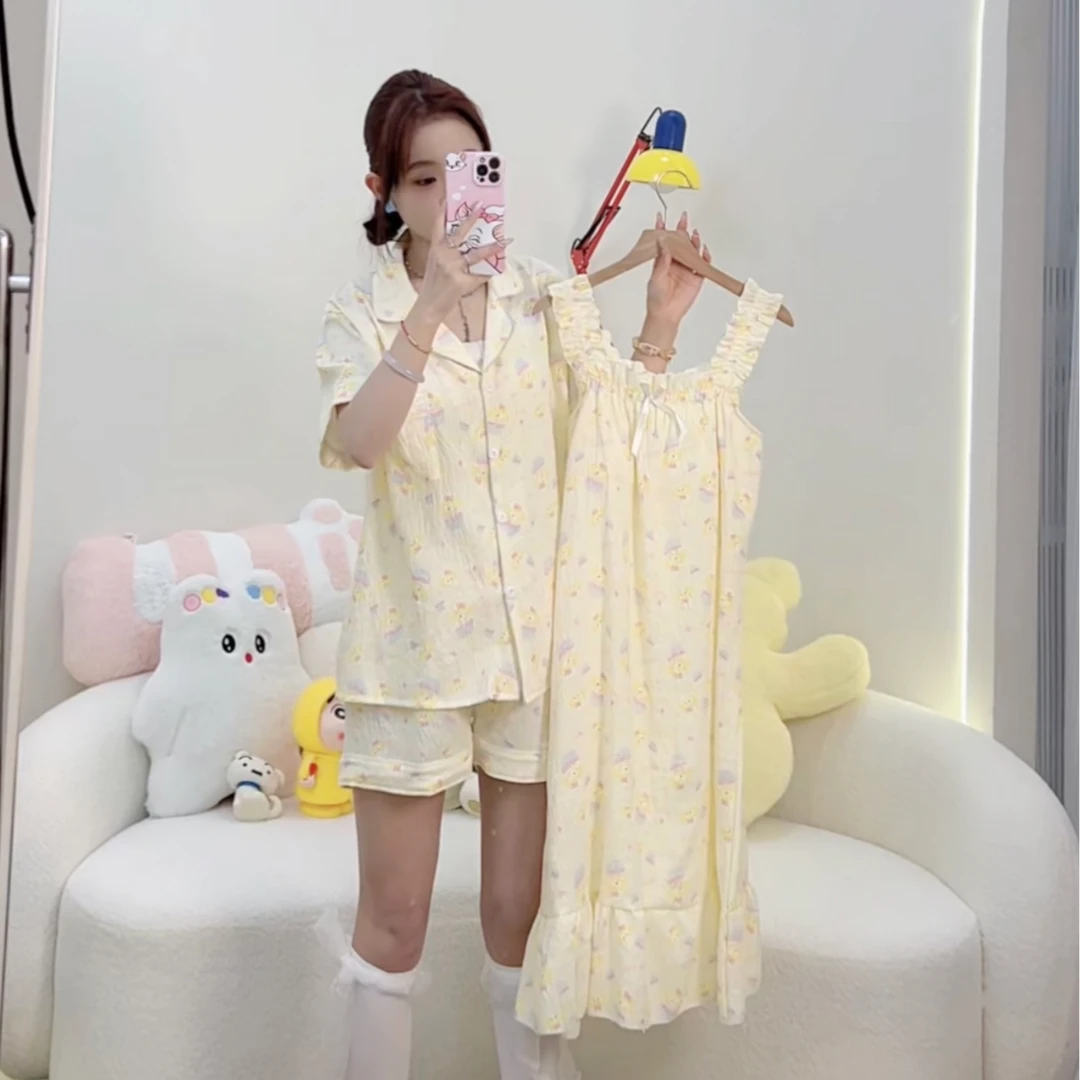 睡衣女新款夏季短袖短裤卡通动漫开衫甜美家居服128