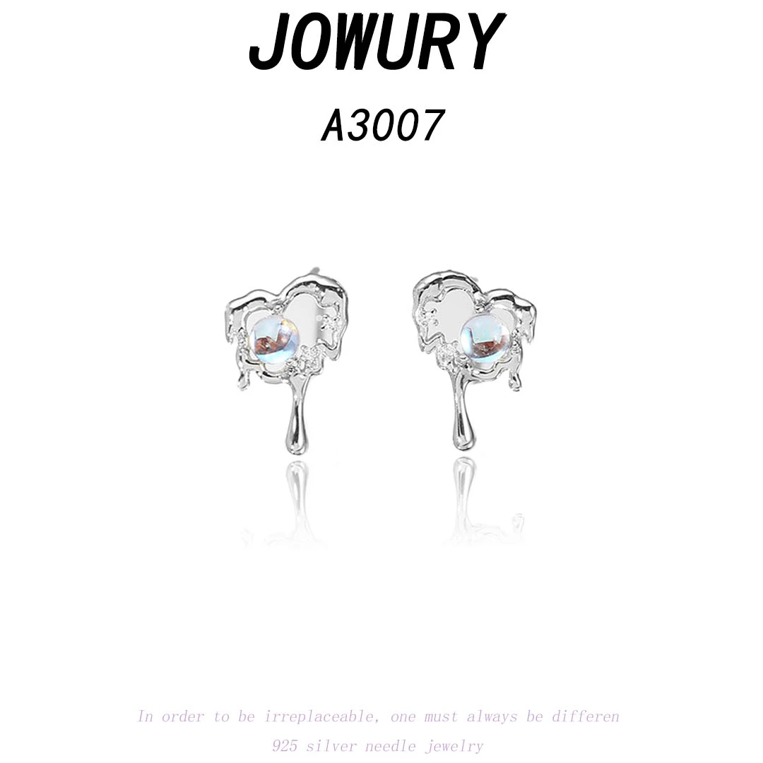 Jowury 925银合成锆石耳饰 A3007乔薇瑞【熔岩爱心】 ins 设计感