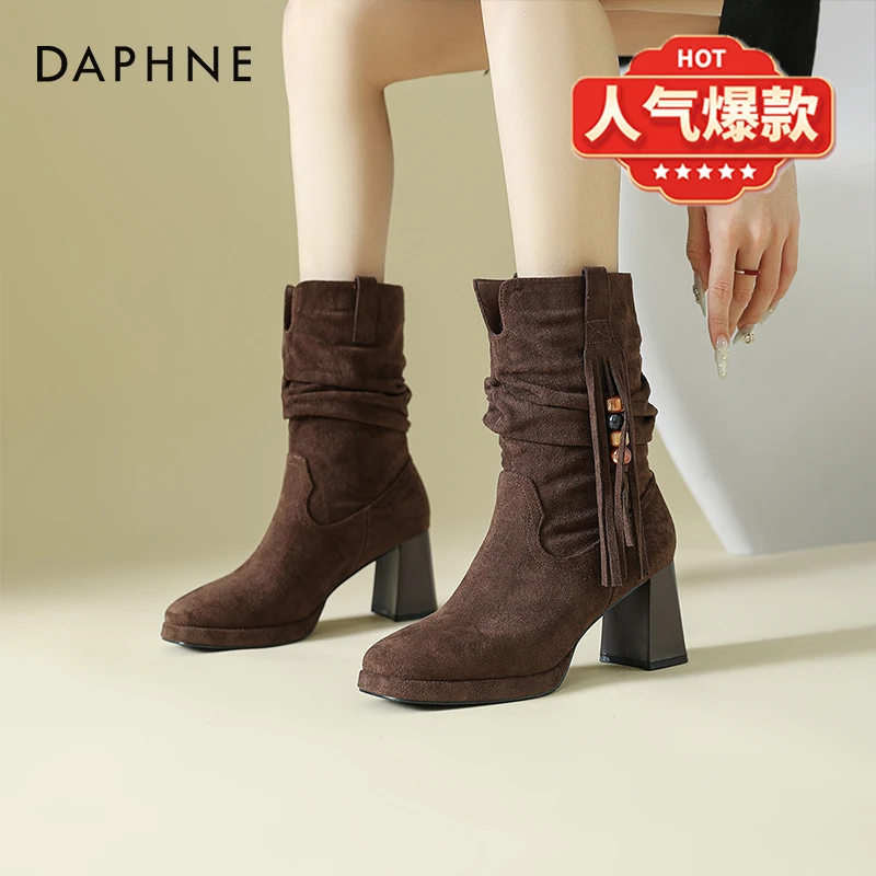达芙妮粗跟爆款短靴女款2025新款秋季马丁靴高跟法式气质瘦瘦靴子