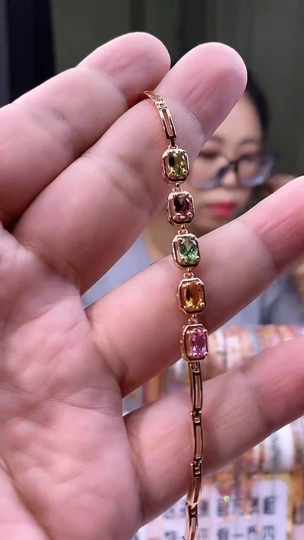 手链银S925镶嵌碧玺345354354354354