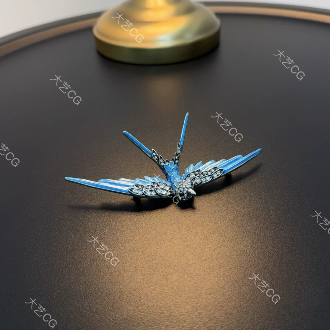 铜合金珐琅胸针 复古风胸针蓝色小鸟多种戴法胸花PICug 0042