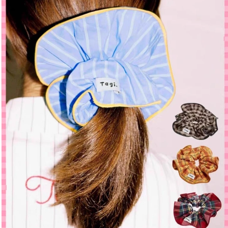 Tagi.画家甜甜圈拷边条纹格纹拼色单层大肠发圈发饰头饰