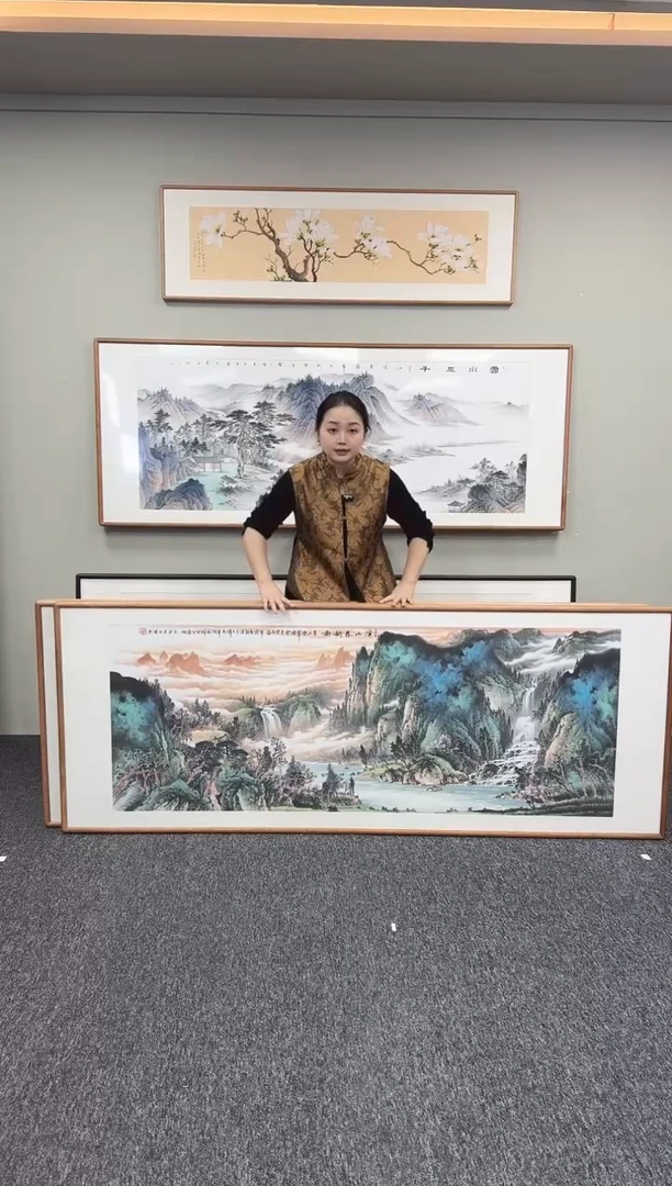 国画溪山春韵图210*80