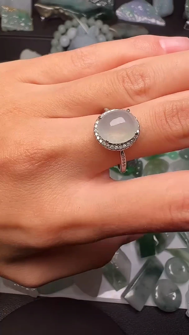 银S925镶嵌戒指翡翠天然A货翡翠