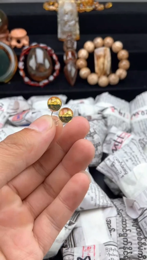未镶嵌琥珀耳饰蓝珀耳钉