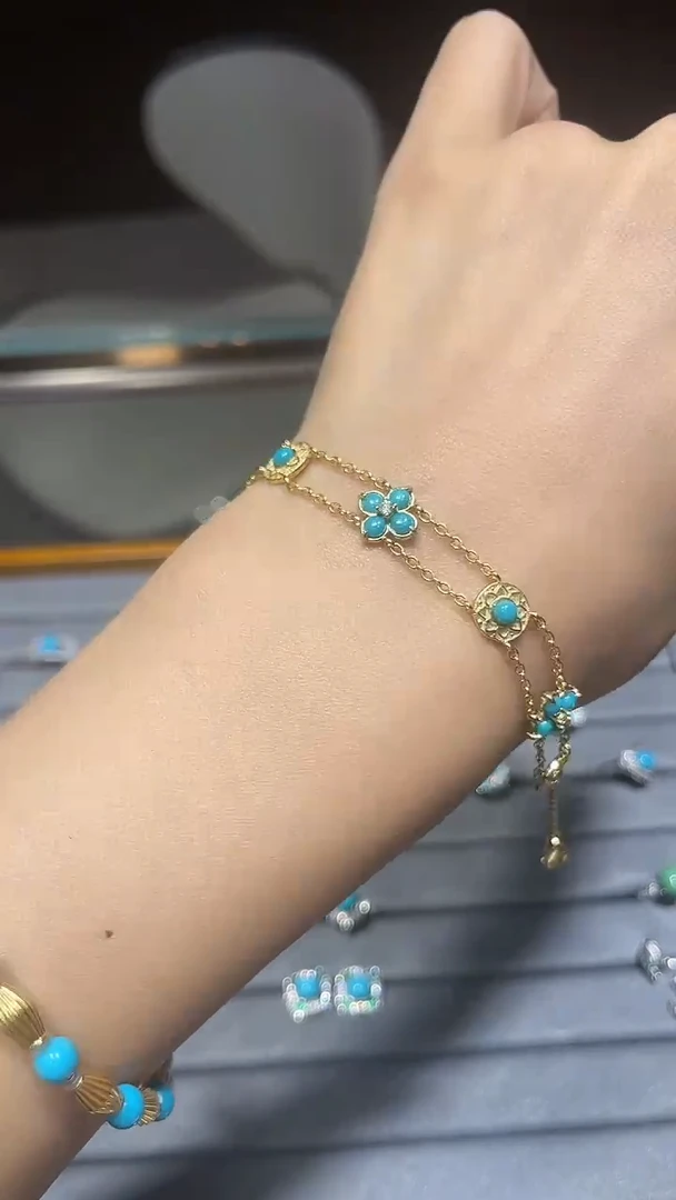 银S925镶嵌绿松石手链