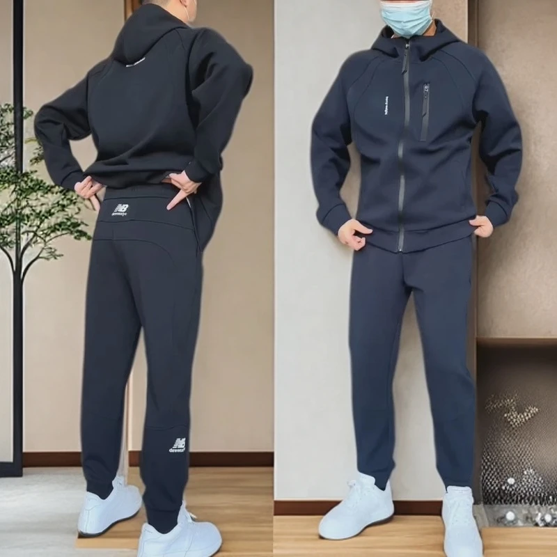 VALVOELITE秋季拉链连帽运动外套套装男开衫修身卫衣长裤两件套