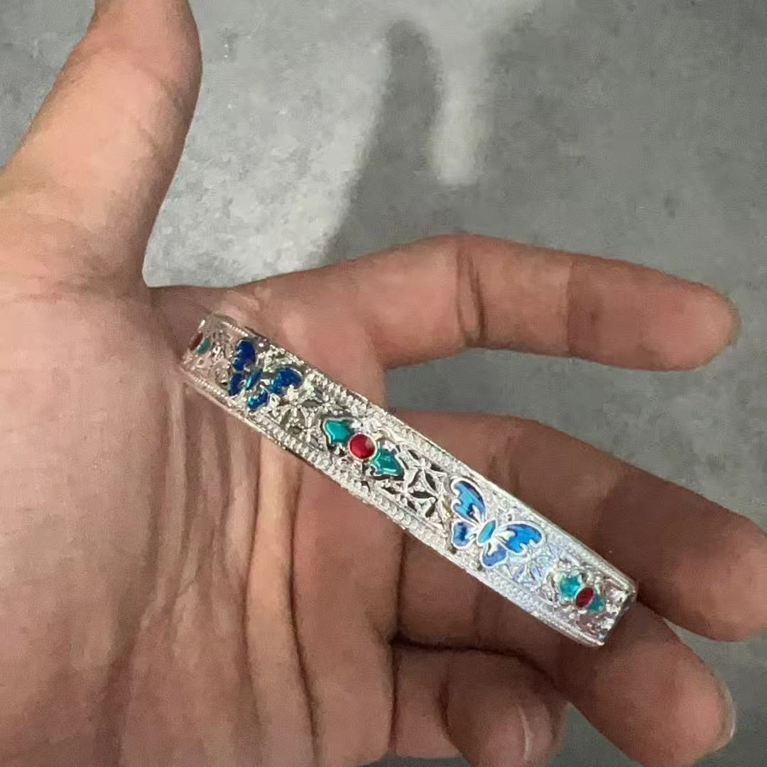 普通金属珐琅彩蝴蝶心经开口镯（无礼盒）J051