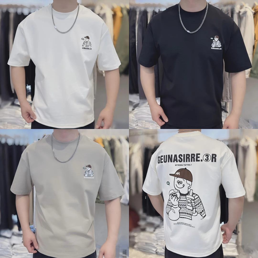 2025夏季字母刺绣印花百搭舒适宽松休闲情侣时尚圆领短袖K966