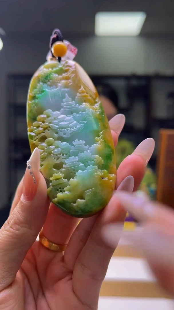 未镶嵌定制翡翠pd翡翠珠链收藏证落款红卡山水18