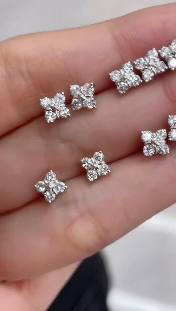 18K金镶嵌耳饰钻石X大老花钻石耳钉多样性发一