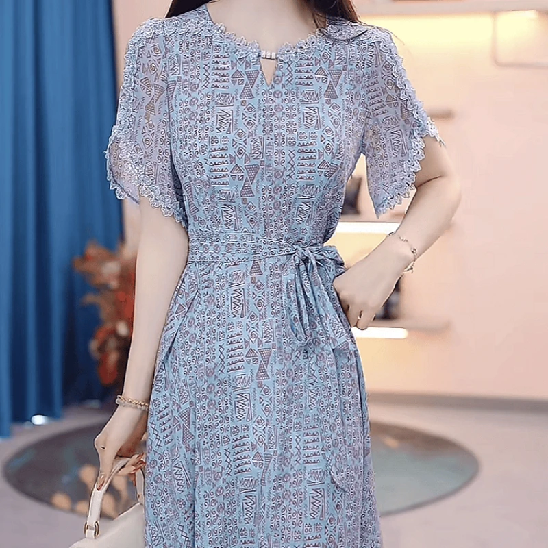 2025夏季新款高端时尚气质优雅精致修身收腰显瘦洋气中长款连衣裙
