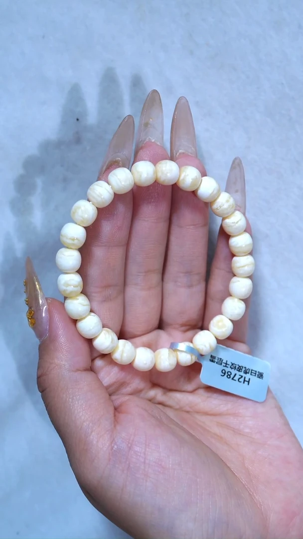 手链蜜蜡未镶嵌786，典藏级8mm瓷白虎皮纹千层雪